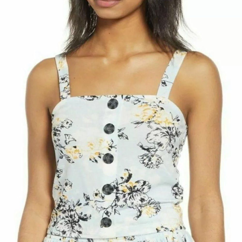 BP Drift Detail Floral Cropped Tank Top size Medium in Blue - NEW